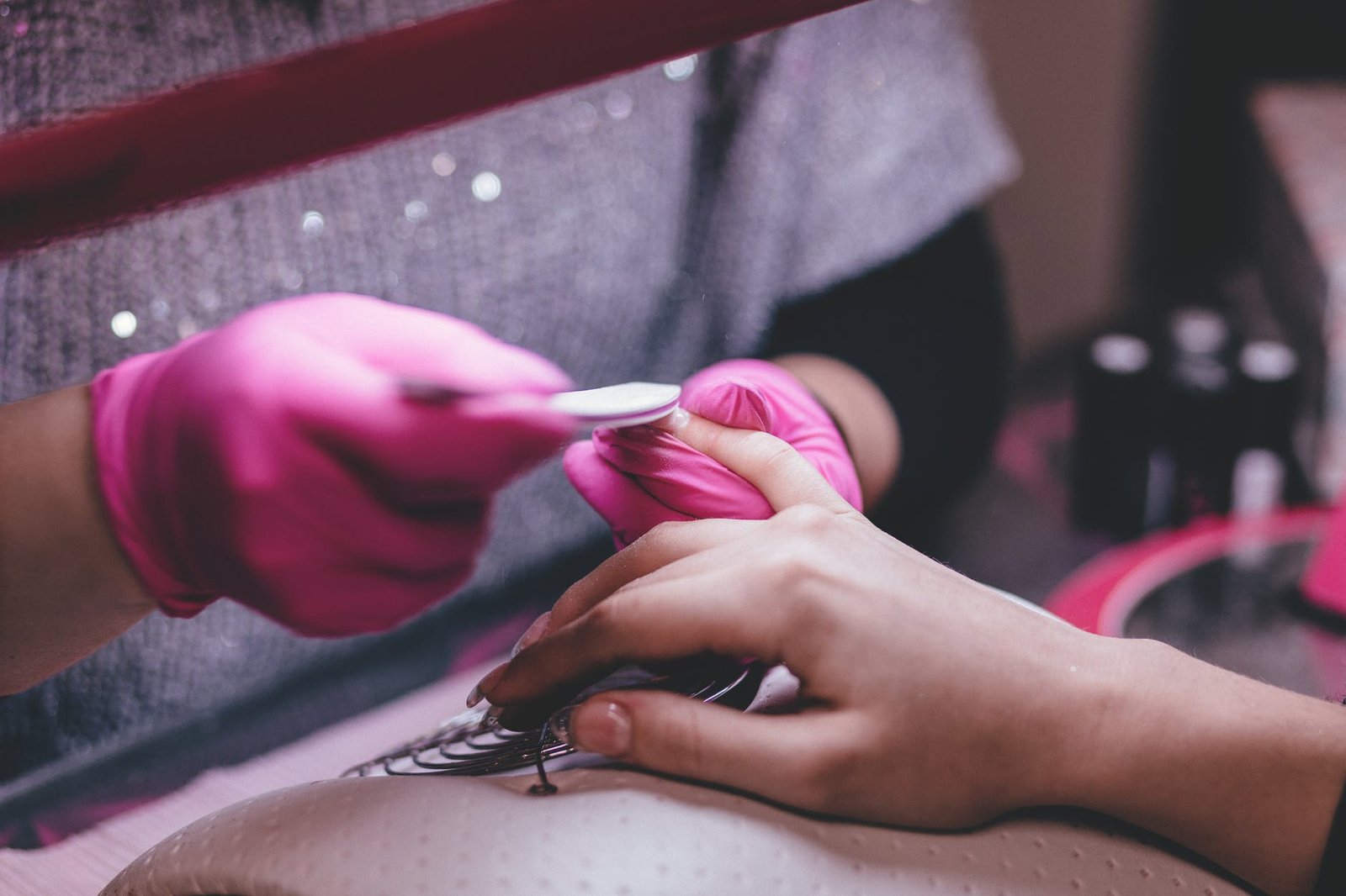 close up of woman having manicure