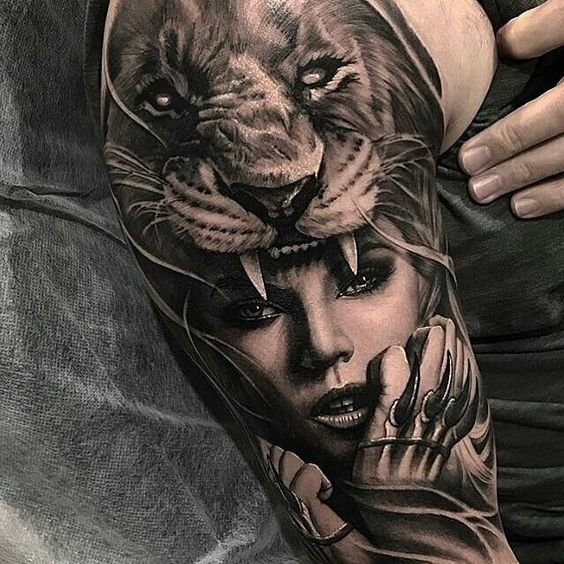 girl lion tattoo