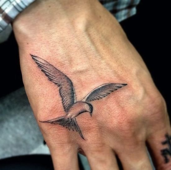 hand tattoo bird